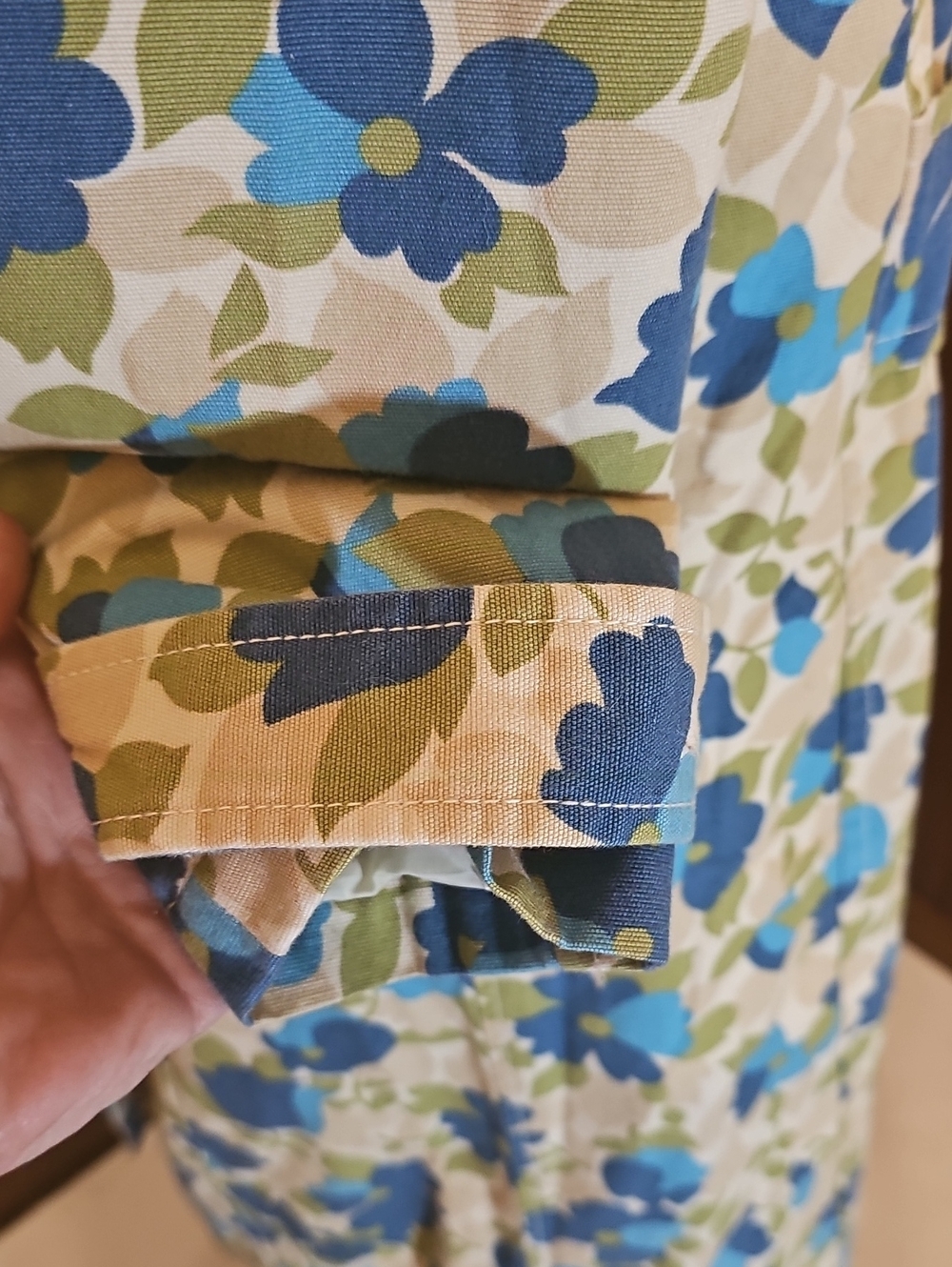Vintage Old Navy Floral Trench Coat Raincoat Blue Green Size M - Picture 4 of 8